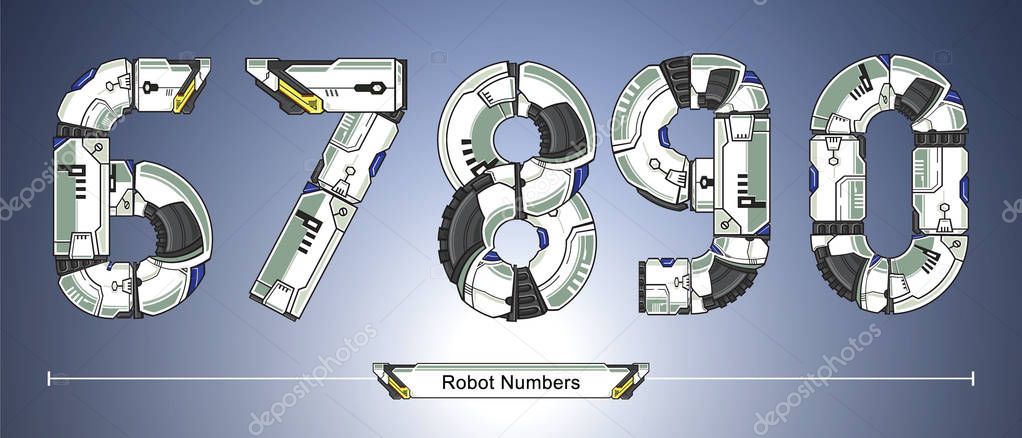 Numbers Robot futuristic technology style in a set 67890