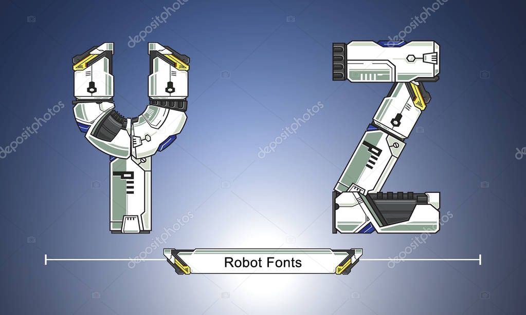Vector graphic alphabet in a set Y,Z with Abstract Robot white set style futuristic technology and modern. Typography design for posters, logos, cover, etc.