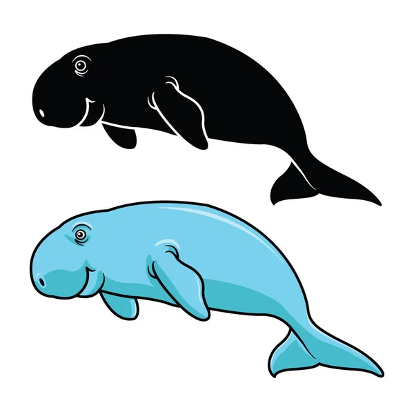 Lindo vector animal de dibujos animados Dugong — Vector de stock