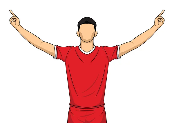 Jugador de fútbol con uniforme rojo. feliz celebración aislado en whit — Archivo Imágenes Vectoriales