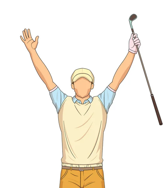 Jugador de golf celebrando, sobre un fondo blanco — Vector de stock