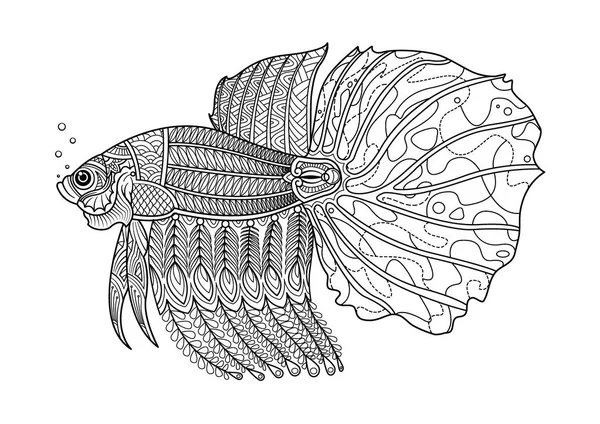 Kampf Fisch Hand gezeichnet Malvorlage. — Stockvektor