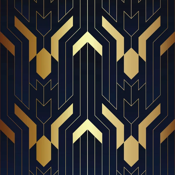 Abstract art luxury dark seamless blue and golden art deco patte — Stock Vector