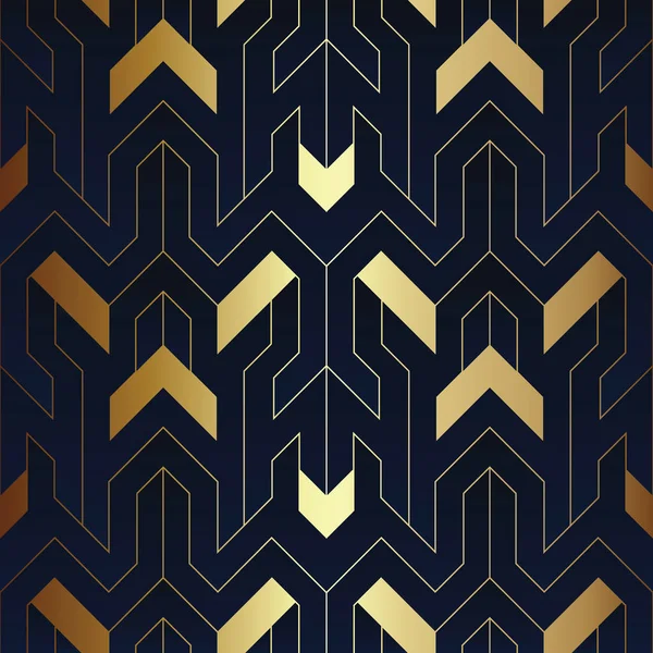 Arte abstracto lujo oscuro sin costuras azul y oro art deco patte — Vector de stock