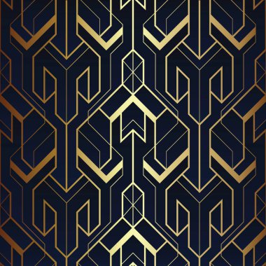 Soyut art deco sorunsuz mavi ve altın desen