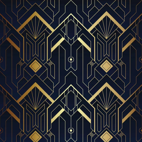 Abstract art deco seamless blue and golden pattern — Stock Vector