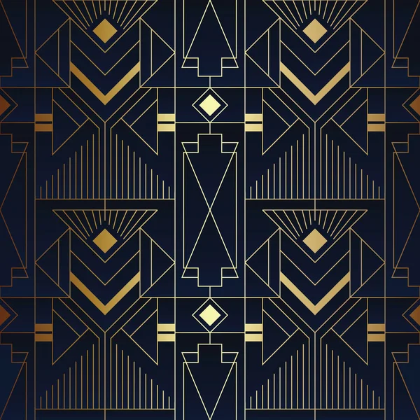 Abstract art deco seamless blue and golden pattern — Stock Vector