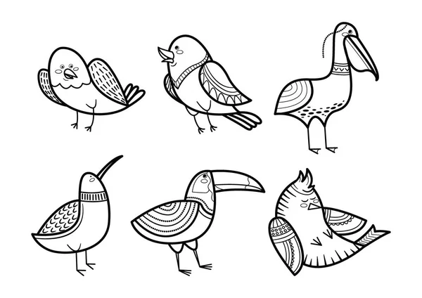 Sevimli el çizilmiş kuşlar set vektör — Stok Vektör