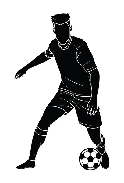 Futbol (futbol) oyuncu siluet topu ile. — Stok Vektör