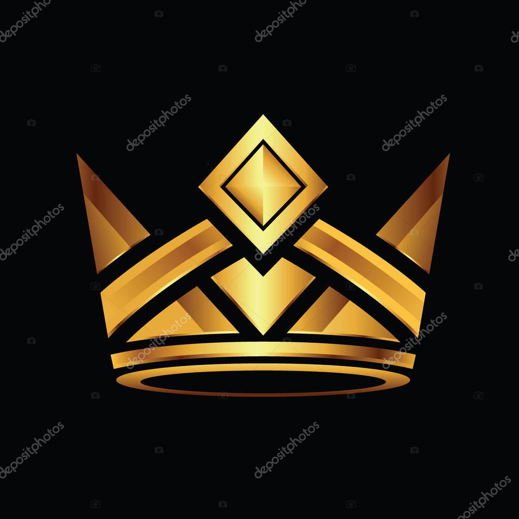 Crown. Gold symbol icon on black background. Vector illustration.