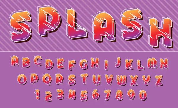 Splash lignes colorées lettres et chiffres de conception de police vectorielle alp — Image vectorielle