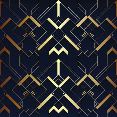 Soyut art deco sorunsuz mavi ve altın desen