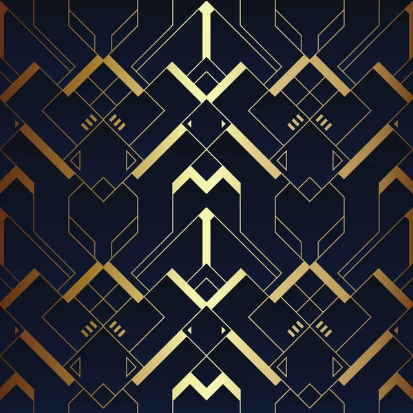 Diseño abstracto art deco azul y dorado sin costuras — Vector de stock