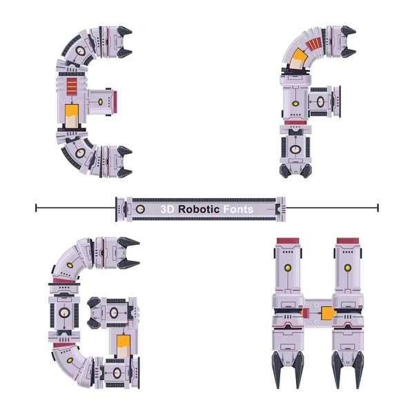 Alfabe Tipografi Font 3d Robot tarzı bir dizi Efgh — Stok Vektör
