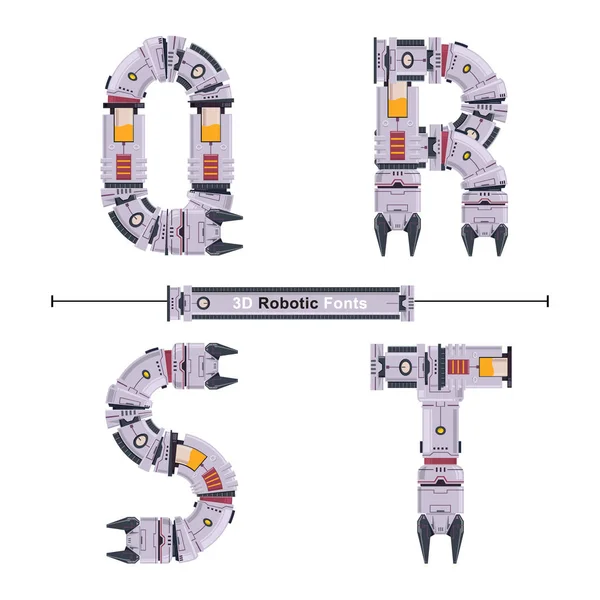 Alfabe Tipografi Font 3d Robotik tarzı bir dizi Qrst — Stok Vektör