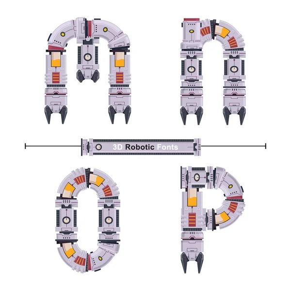 Alfabe Tipografi Font 3d Robot tarzı bir dizi Mnop — Stok Vektör