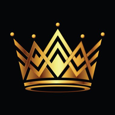 Altın Taç sembolü simgesi, siyah arkaplanda logo. Vektör illus