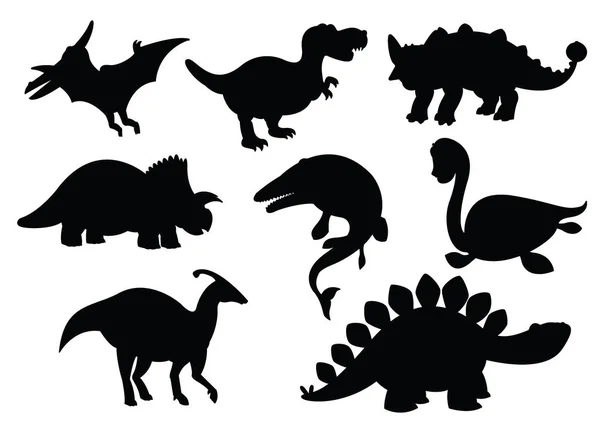 Dinosaurios y monstruos dino jurásico iconos silueta — Vector de stock