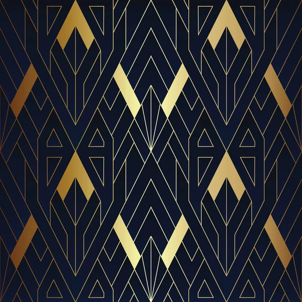 Diseño abstracto art deco azul y dorado sin costuras — Vector de stock