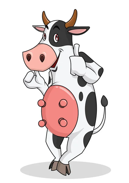 Vache mignonne est debout sourire mascotte de dessin animé . — Image vectorielle