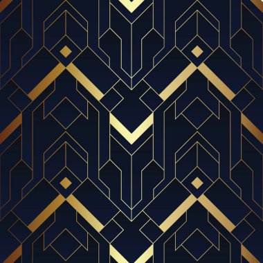 Soyut art deco sorunsuz mavi ve altın desen