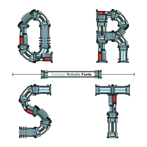 Alphabet Typography Betűtípus Cartoon Robotic style in a set Qelső — Stock Vector