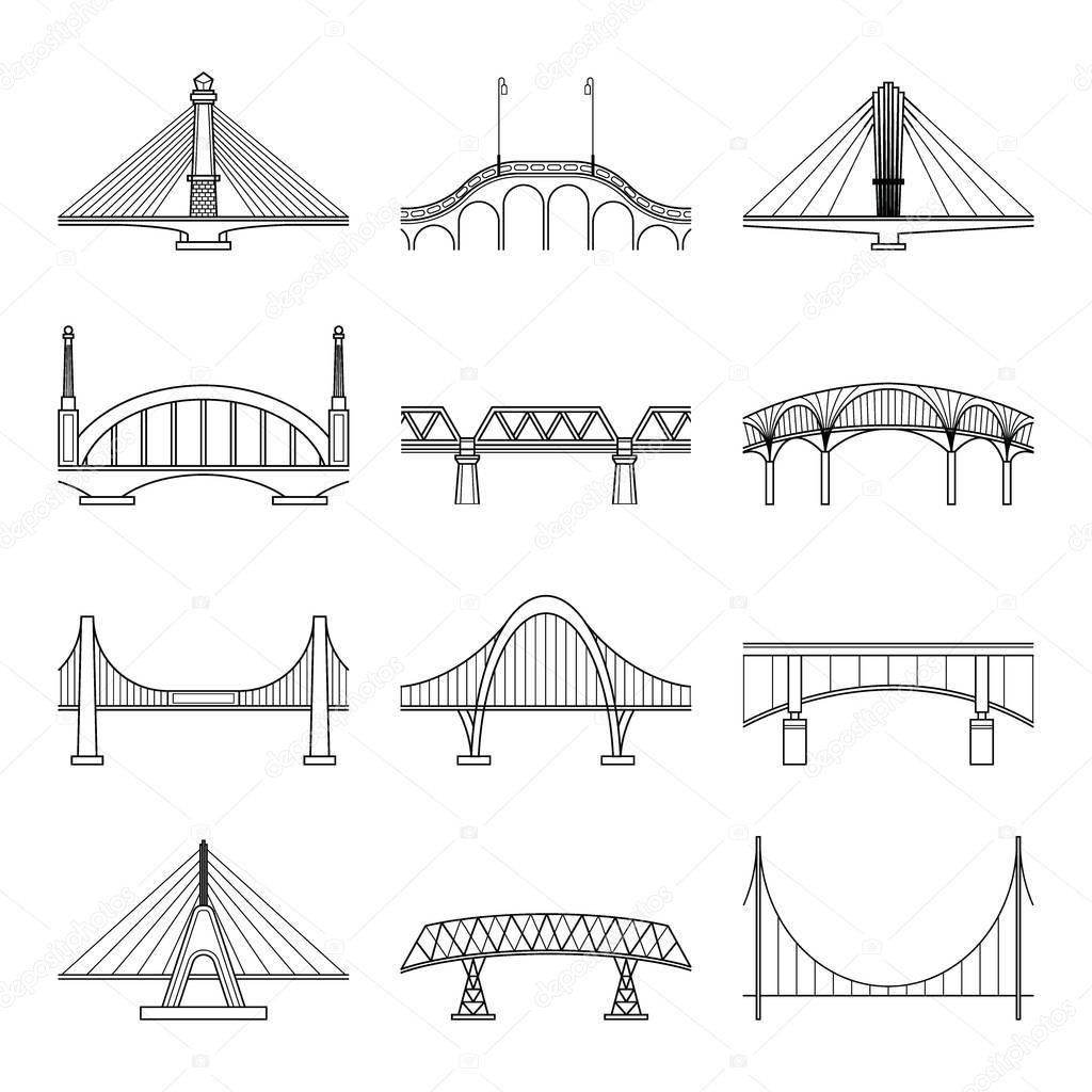 Set of linear icons bridges vector.
