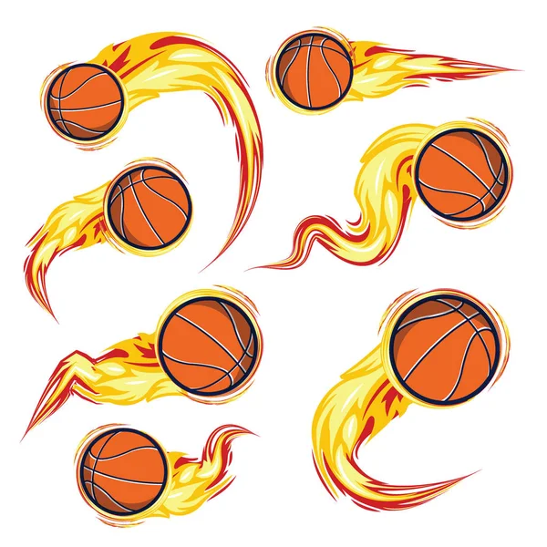 Baloncesto en el fuego símbolos velocidad set — Vector de stock