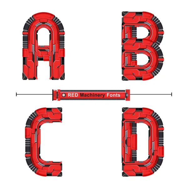 Vector Grafisch Alfabet Een Verzameling Met Abstract Red Machinery Font — Stockvector