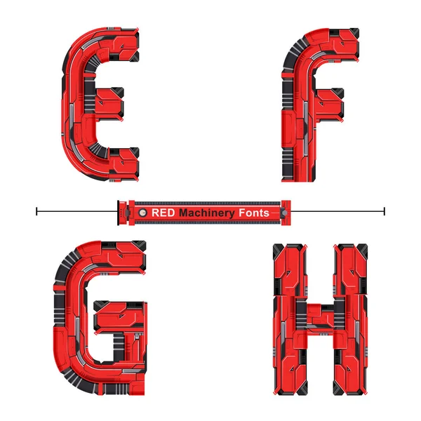 Alphabet Graphique Vectoriel Dans Ensemble Avec Police Abstraite Machines Rouges — Image vectorielle