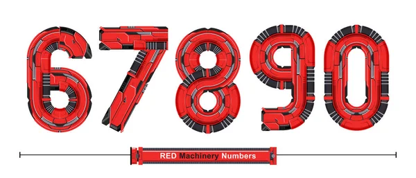 Vector Graphic Numbers Set Abstract Red Machinery Font Typography Design — Stock Vector
