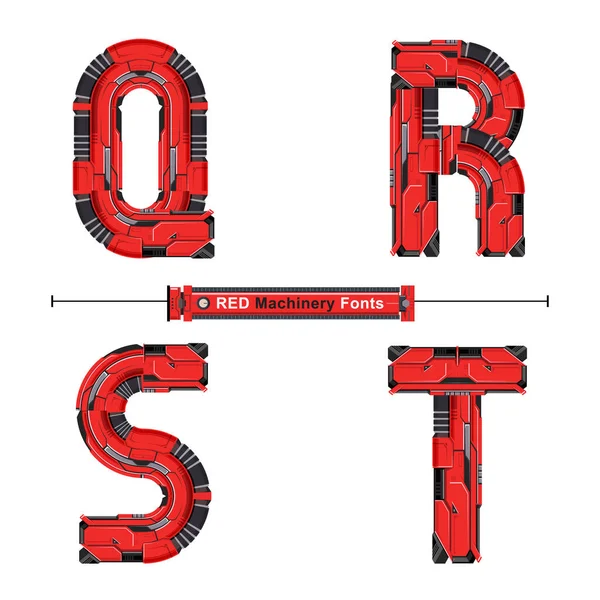 Alfabeto Gráfico Vectorial Conjunto Con Fuente Maquinaria Roja Abstracta Diseño — Vector de stock