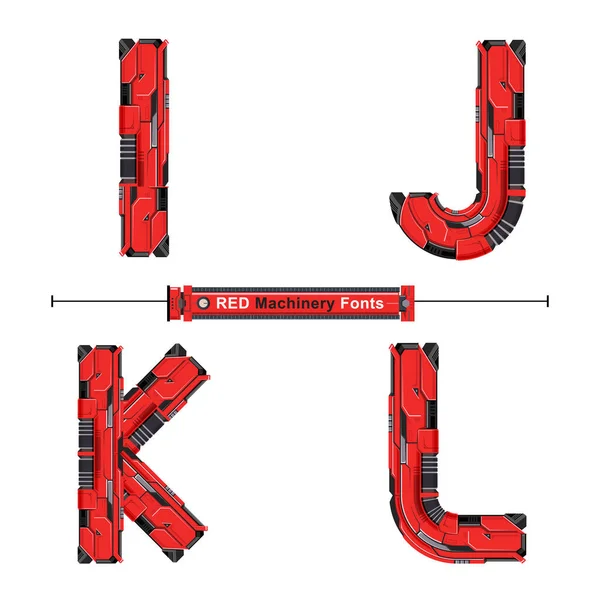 Alfabeto Gráfico Vectorial Conjunto Con Fuente Abstracta Maquinaria Roja Diseño — Vector de stock