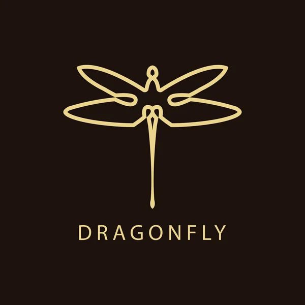 Dragonfly Luxury Logo Plantilla Diseño Estilo Lineal Ilustración Vectorial Dorada — Vector de stock