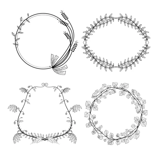 一套花手绘框架 白色背景上的涂鸦风格元素 矢量说明 — 图库矢量图片