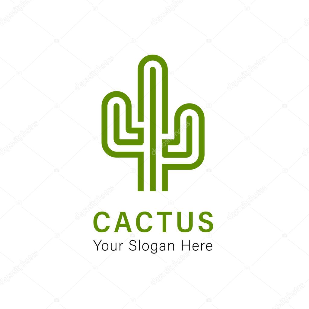 Cactus logo design. linear round style vector Illustrations.