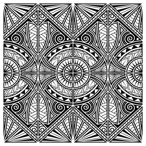 Tatouage Motif Tribal Polynésien Vecteur Ligne Maori Bordure Texture Noire — Image vectorielle