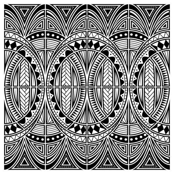 Татуировка Полинезийским Племенным Рисунком Вектор Линии Маори Черно Белая Текстура — стоковый вектор