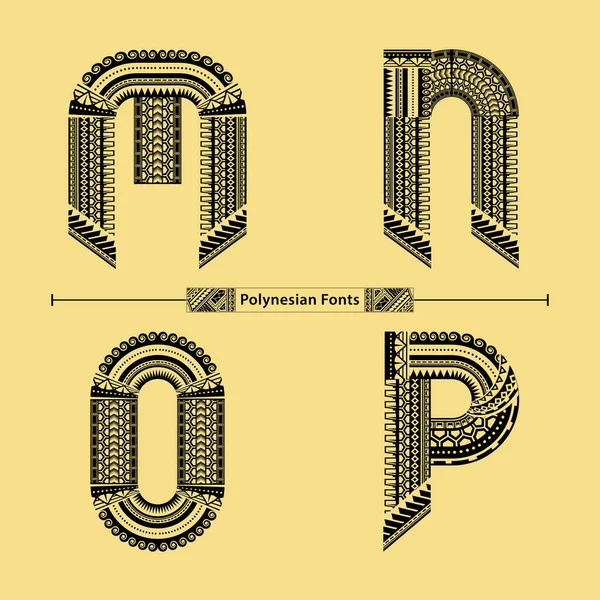 Alphabet Graphique Vectoriel Dans Ensemble Avec Tatouage Polynésien Style Police — Image vectorielle