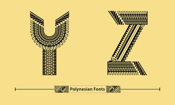 Wektorowy Alfabet Graficzny Zestawie Polinezyjskim Tatuaż Etniczny Plemienny Styl Czcionki — Wektor stockowy