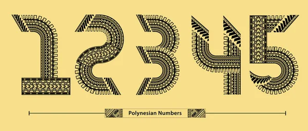 Wektorowe Numery Graficzne Zestawie Polinezyjskim Tatuażem Etniczny Plemienny Styl Czcionki — Wektor stockowy