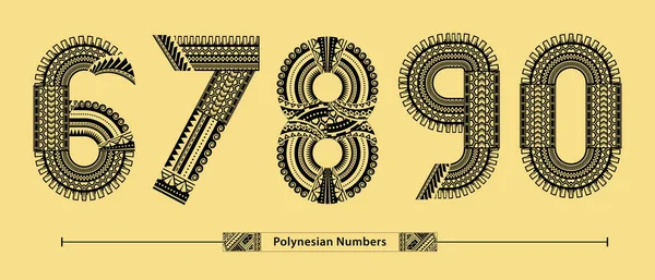 Polinezya Tattoo Etnik Yazı Tipi Ile Kümesindeki Vektör Grafik Numaraları — Stok Vektör
