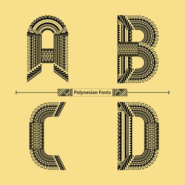 Alphabet Graphique Vectoriel Dans Ensemble Avec Tatouage Polynésien Style Police — Image vectorielle