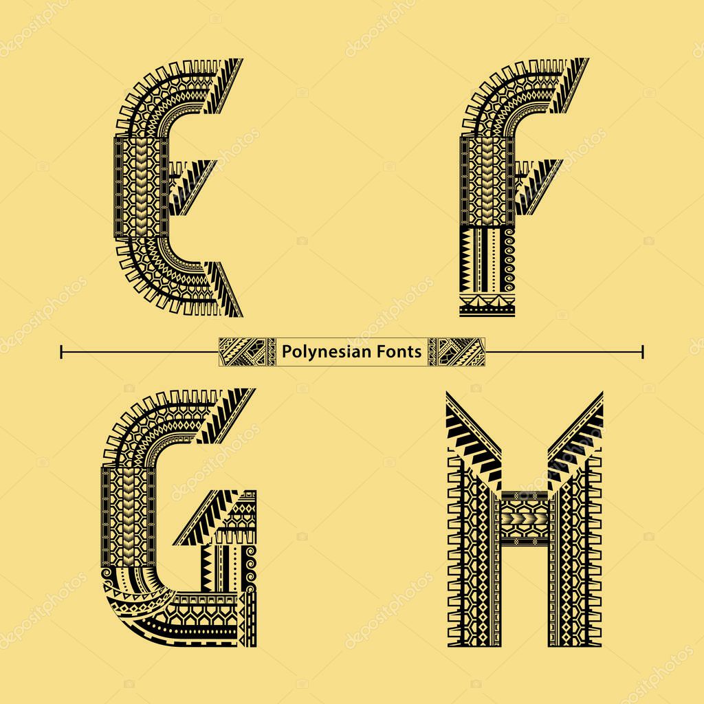 Vector Graphic Alphabet In A Set E F G H With Polynesian Tattoo Ethnic Tribal Font Style Larastock