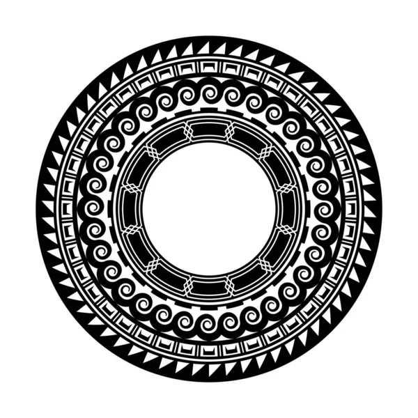 Maori Kreis Tätowierform Altgriechisches Rundes Muster Polynesisches Mandala Vektor — Stockvektor