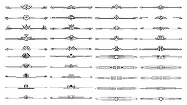 Art deco kaligrafik sayfa ayırıcıları. Vektör siyah, sayfa dekorasyonu vignette 'lerini zenginleştirir. tasarımınız için başlık ve sınır şablonu 1920 'lerin tarzında.