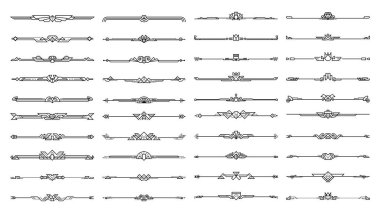 Art deco kaligrafik sayfa ayırıcıları. Vektör siyah, sayfa dekorasyonu vignette 'lerini zenginleştirir. tasarımınız için başlık ve sınır şablonu 1920 'lerin tarzında.