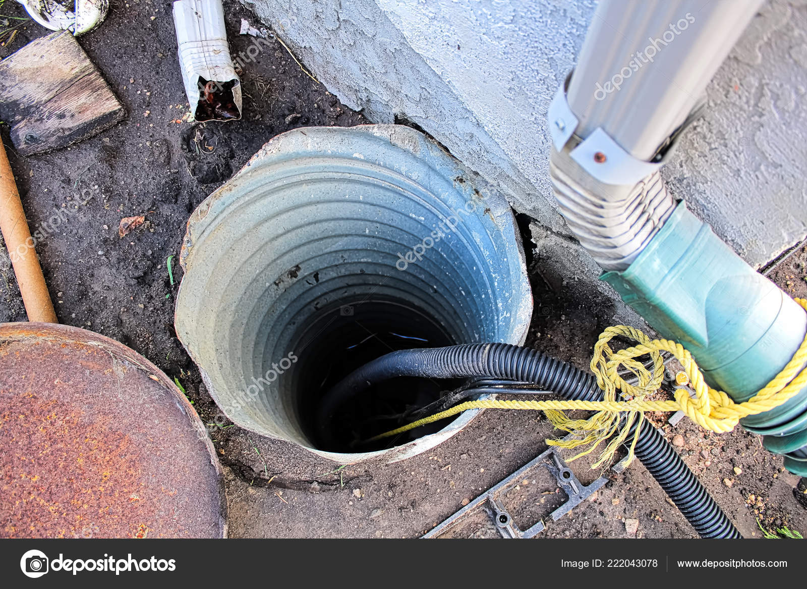 An Exterior Sump Pump Installed Next To A House Stock Photo An Exterior Sump Pump Installed Next To A House Stock Image