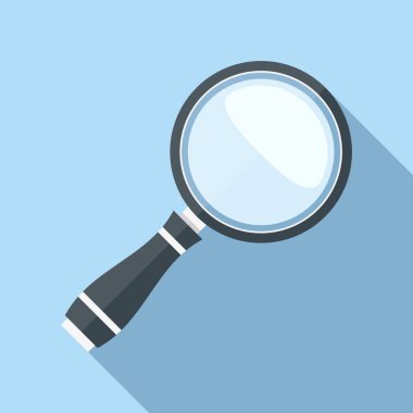 Büyüteç simgesini, uzun gölge, vektör eps10 çizim ile düz tasarım