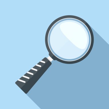 Büyüteç simgesini, uzun gölge, vektör eps10 çizim ile düz tasarım